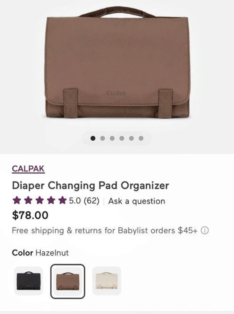 Calpak Diaper Changing Pad Organizer Brown